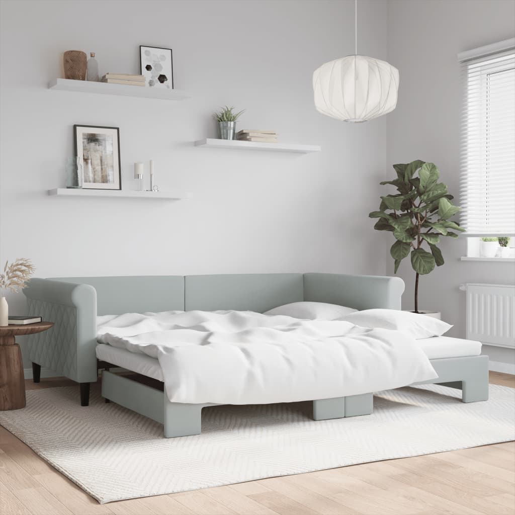 vidaXL Extendable Day Bed Light Grey 100x200 cm Velvet