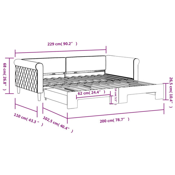 vidaXL Extendable Daybed Dark Grey 100x200 cm Velvet