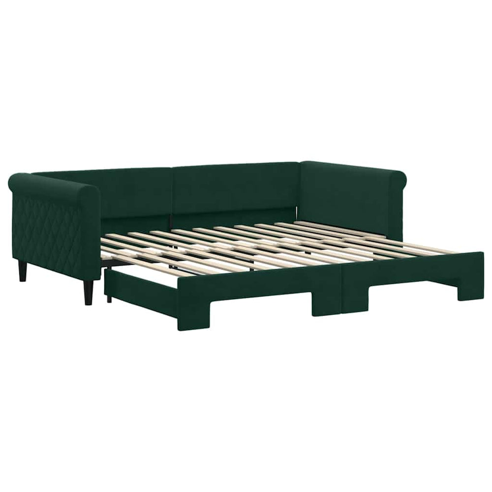 vidaXL Extendable Day Bed Dark Green 100x200 cm Velvet