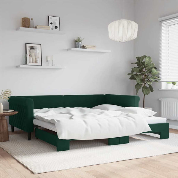 vidaXL Extendable Day Bed Dark Green 100x200 cm Velvet