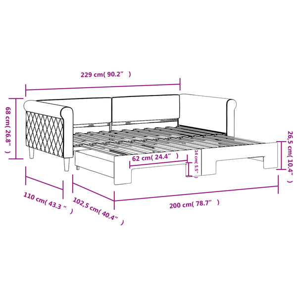 vidaXL Extendable Daybed Black 100x200 cm Velvet