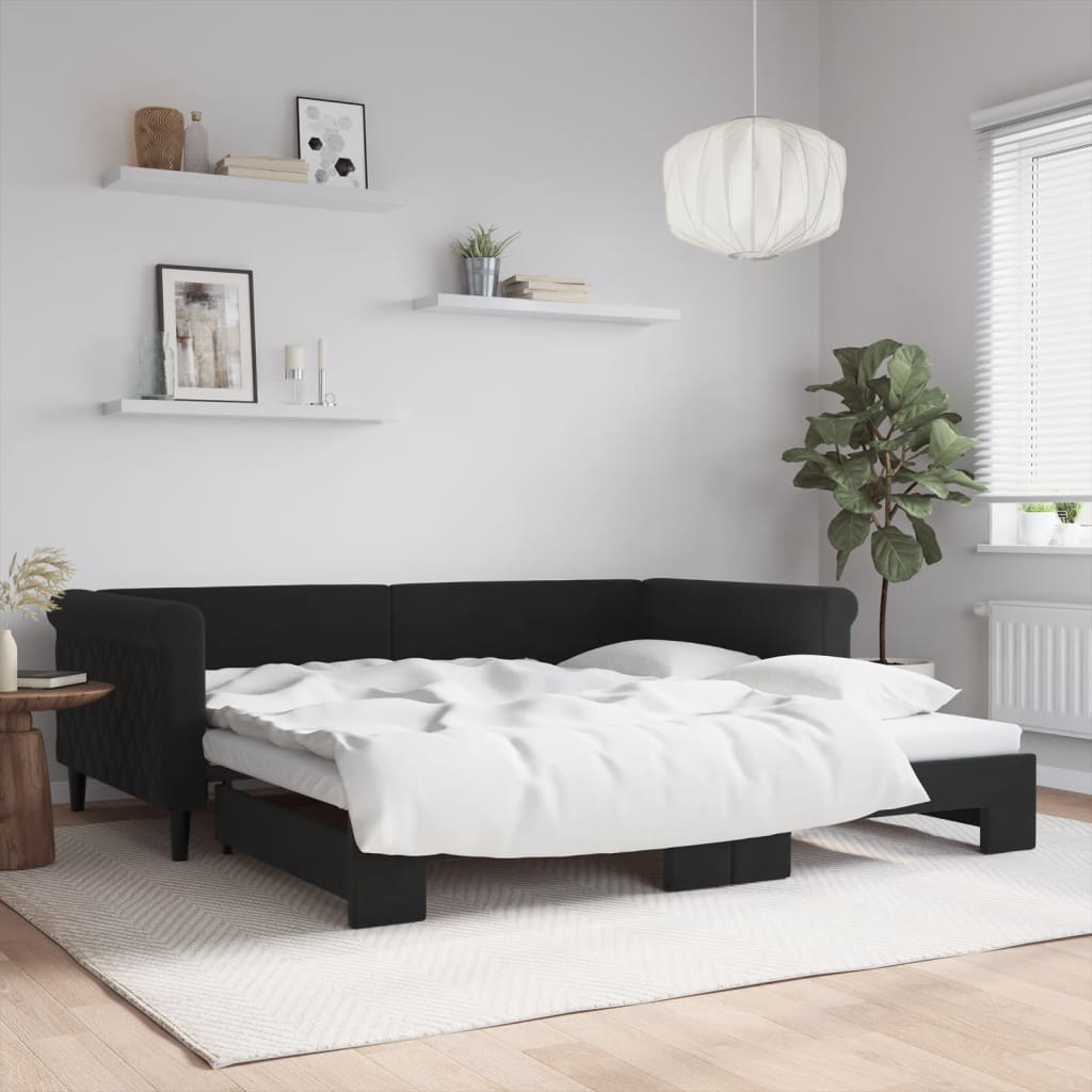 vidaXL Extendable Daybed Black 100x200 cm Velvet