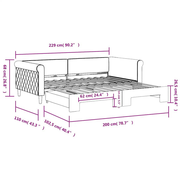 vidaXL Extendable Day Bed Yellow 100x200 cm Velvet