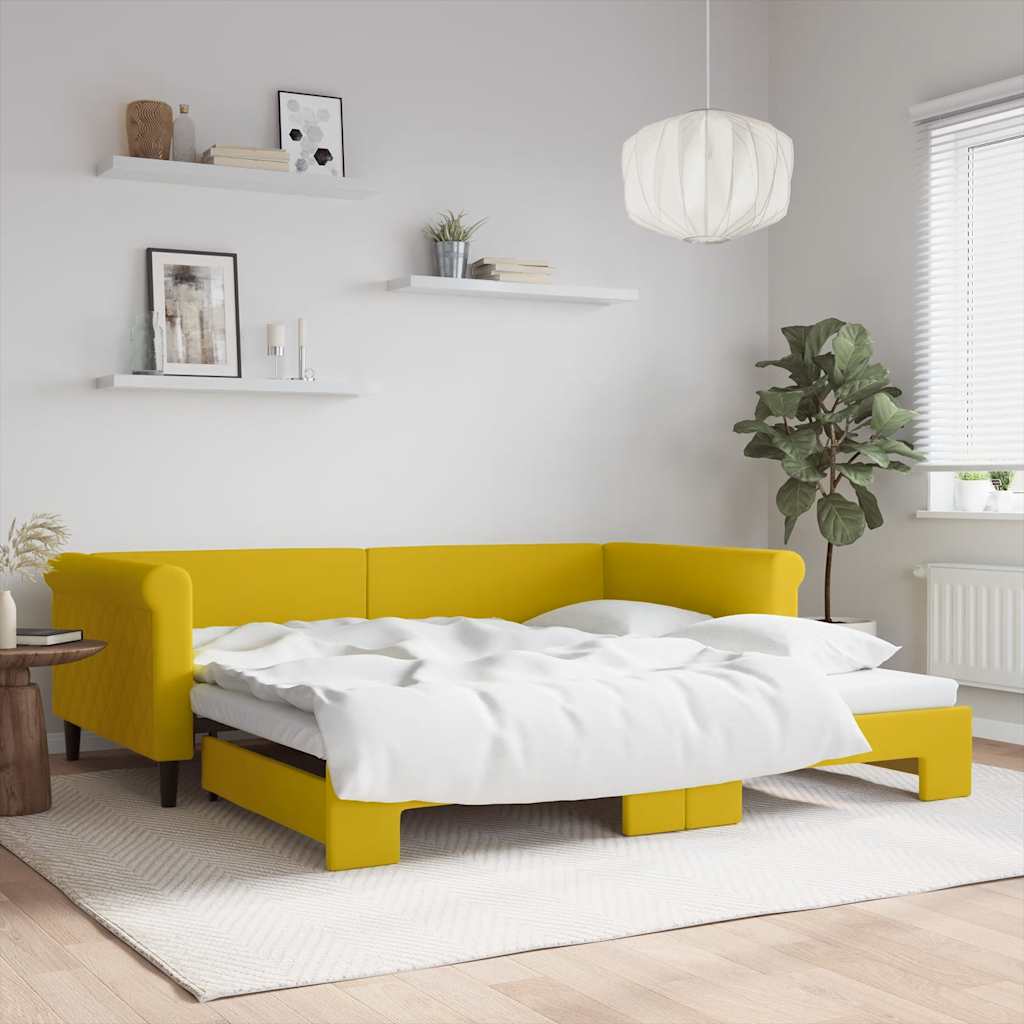 vidaXL Extendable Day Bed Yellow 100x200 cm Velvet