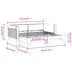 vidaXL Extendable Daybed Light Grey 90x190 cm Velvet