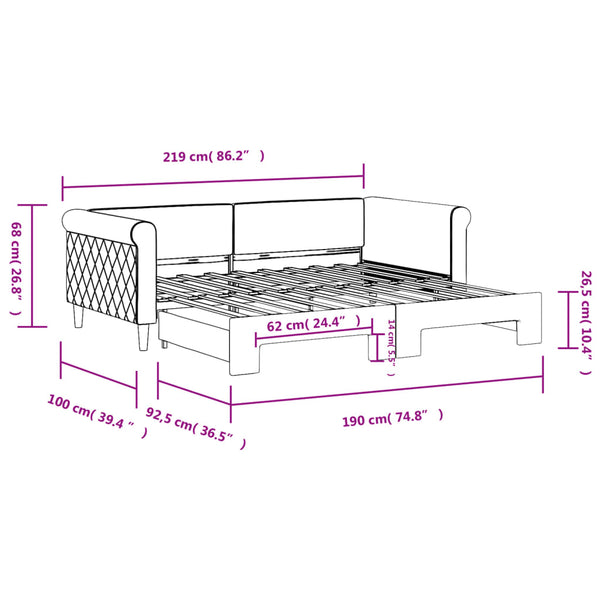 vidaXL Extendable Daybed Light Grey 90x190 cm Velvet