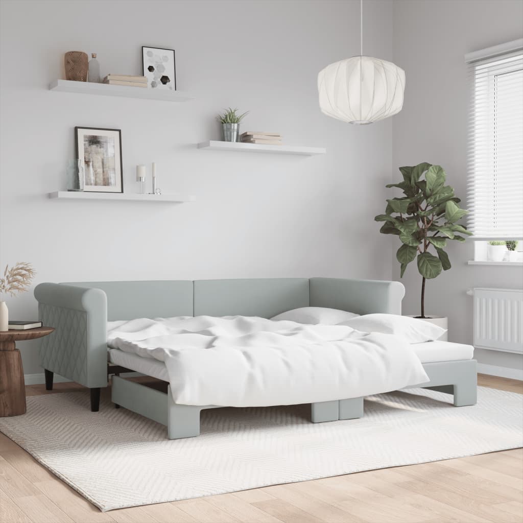 vidaXL Extendable Daybed Light Grey 90x190 cm Velvet