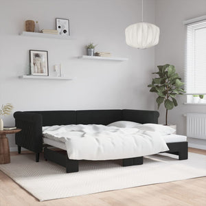 vidaXL Extendable Day Bed Black 90x190 cm Velvet