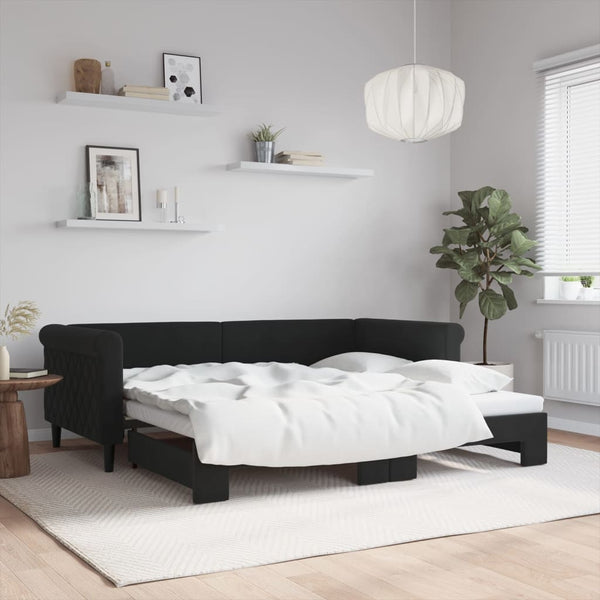 vidaXL Extendable Day Bed Black 90x190 cm Velvet