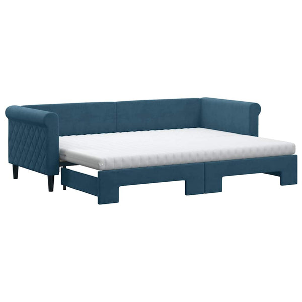 vidaXL Extendable Day Bed with Mattresses Blue 80x200 cm Velvet