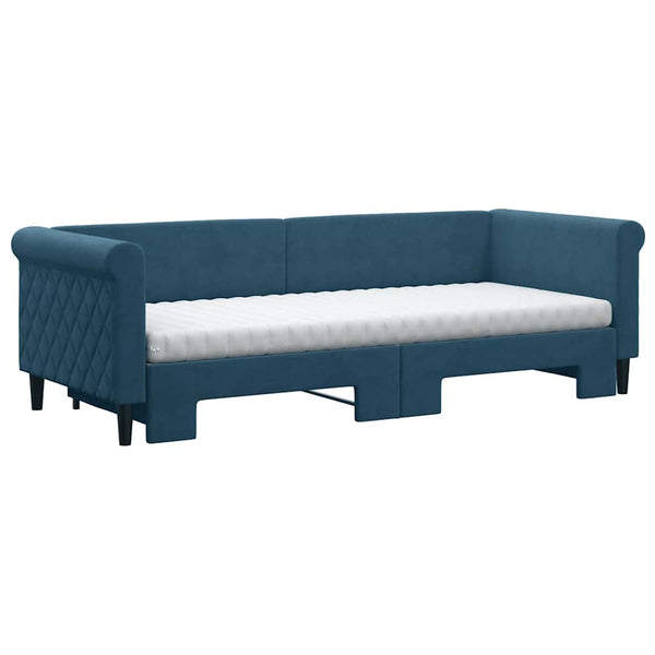 vidaXL Extendable Day Bed with Mattresses Blue 80x200 cm Velvet