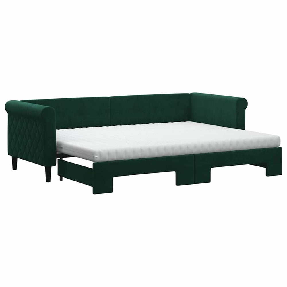 vidaXL Extendable Day Bed with Mattresses Dark Green 80x200 cm Velvet