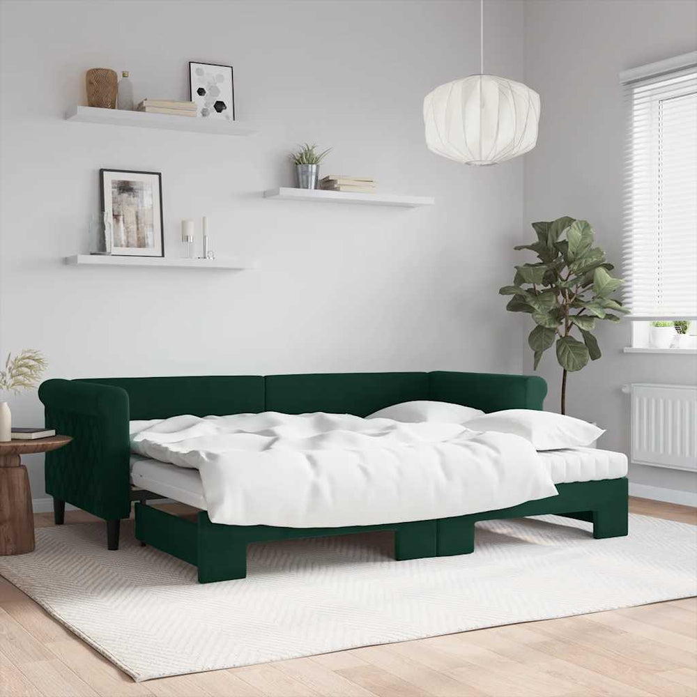 vidaXL Extendable Day Bed with Mattresses Dark Green 80x200 cm Velvet