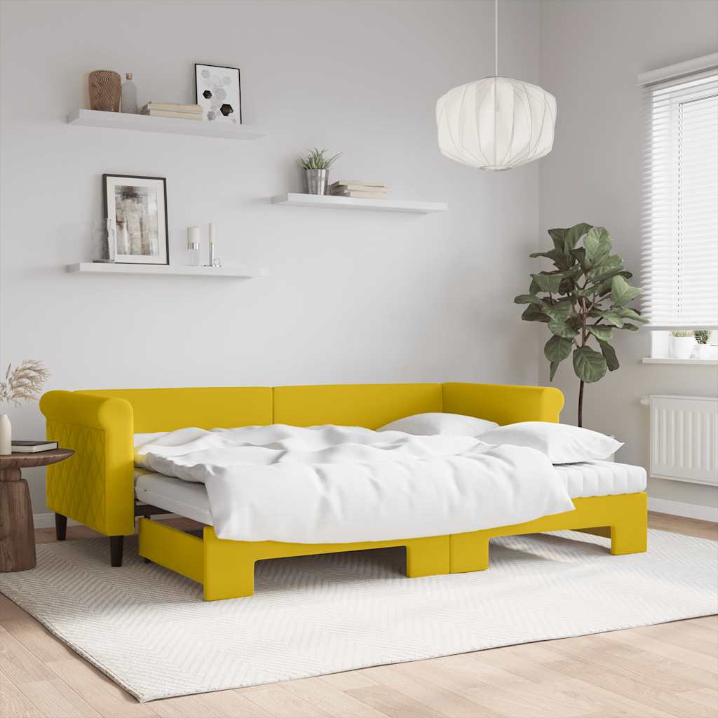 vidaXL Extendable Day Bed with Mattresses Yellow 80x200 cm Velvet