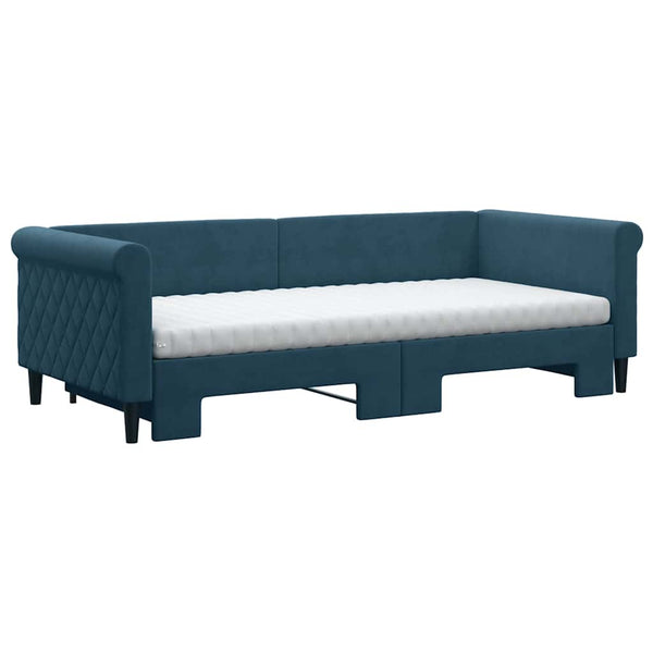 vidaXL Extendable Day Bed with Mattresses Blue 90x200 cm Velvet