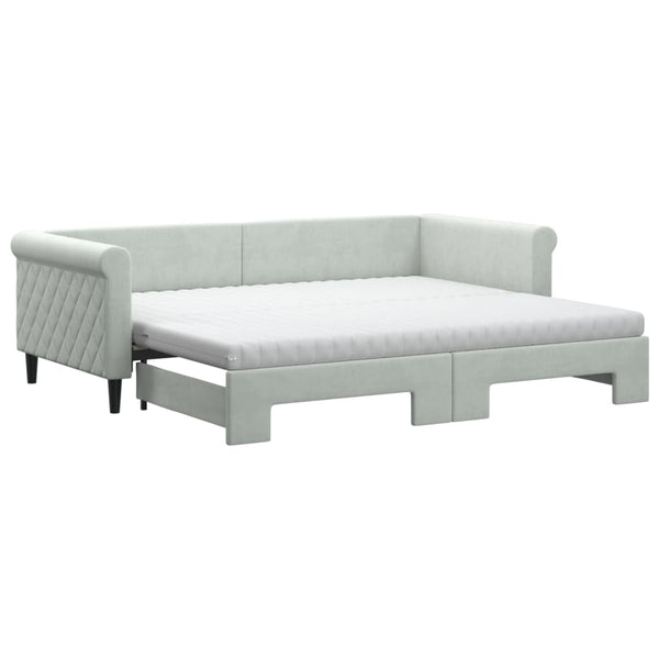 vidaXL Extendable Daybed with Mattresses Light Grey 90x200 cm Velvet