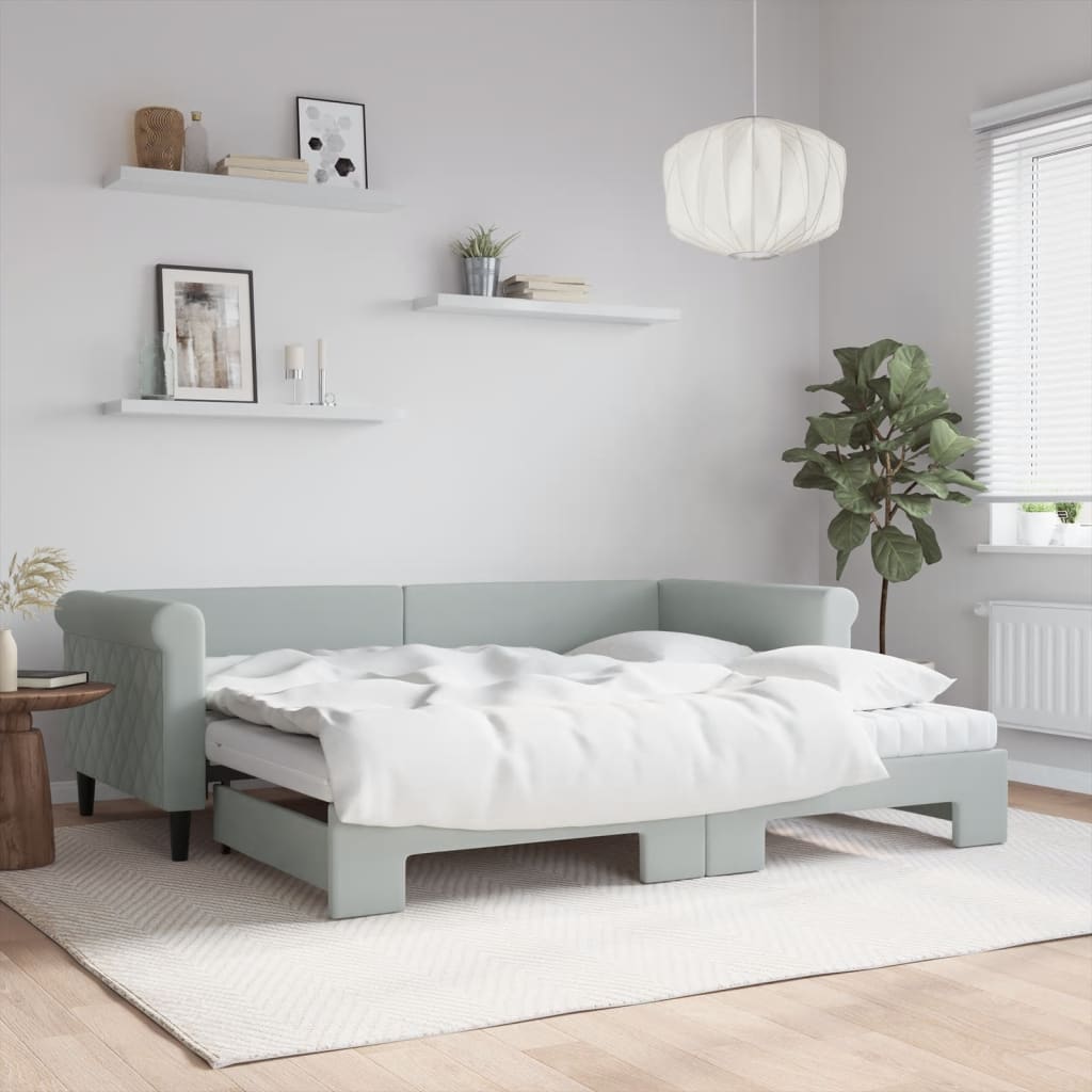 vidaXL Extendable Daybed with Mattresses Light Grey 90x200 cm Velvet