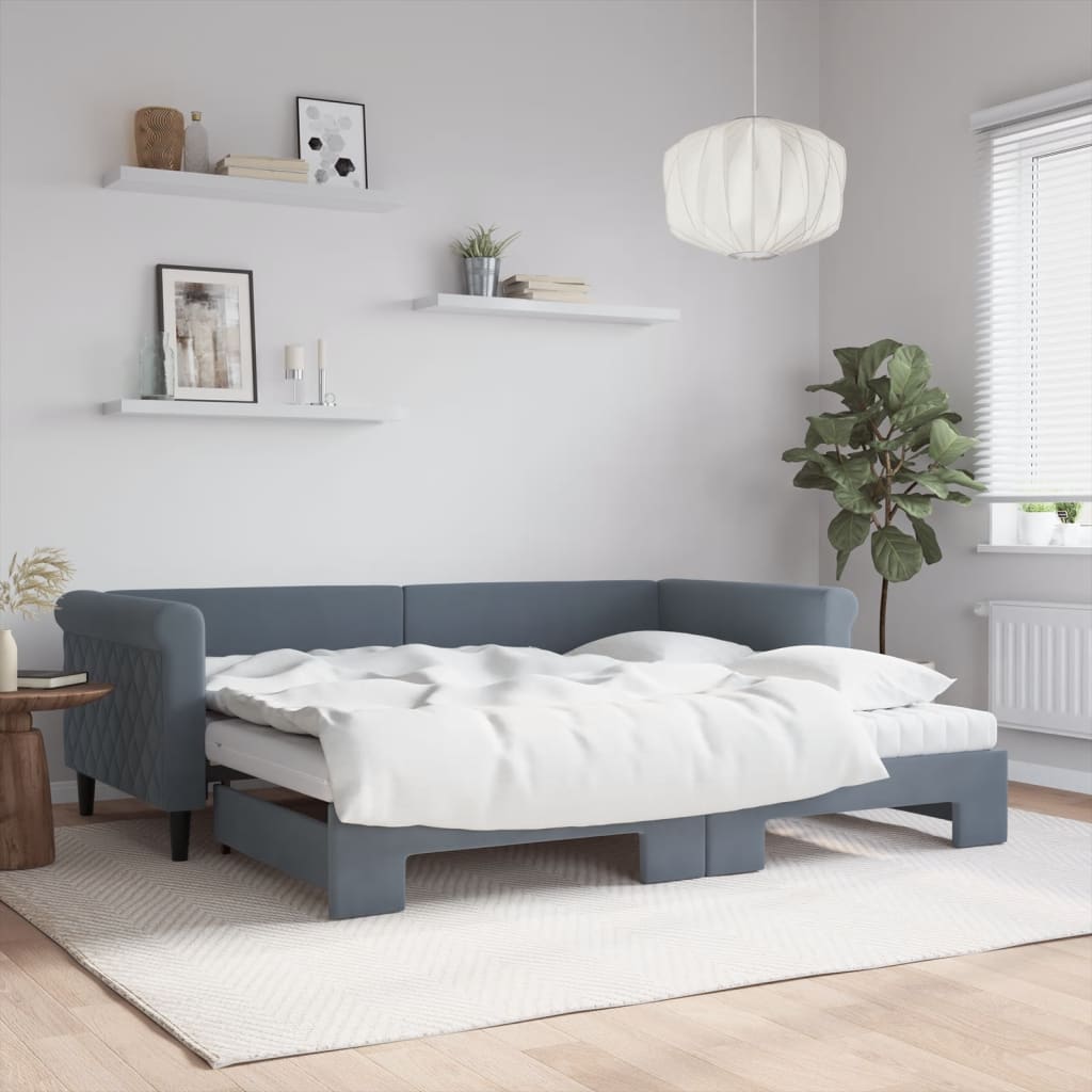 vidaXL Day Bed Extendable with Mattresses Dark Grey 90x200 cm Velvet