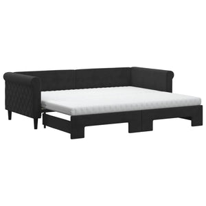 vidaXL Extendable Day Bed with Mattresses Black 90x200 cm Velvet
