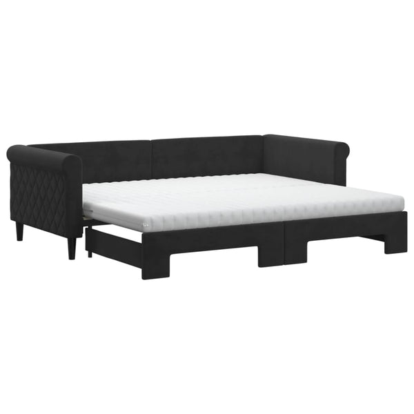 vidaXL Extendable Day Bed with Mattresses Black 90x200 cm Velvet