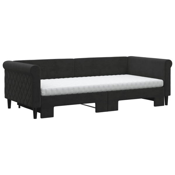 vidaXL Extendable Day Bed with Mattresses Black 90x200 cm Velvet