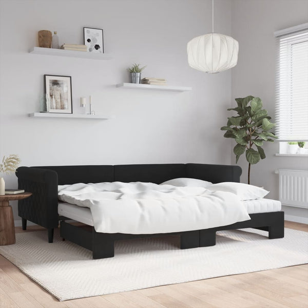 vidaXL Extendable Day Bed with Mattresses Black 90x200 cm Velvet