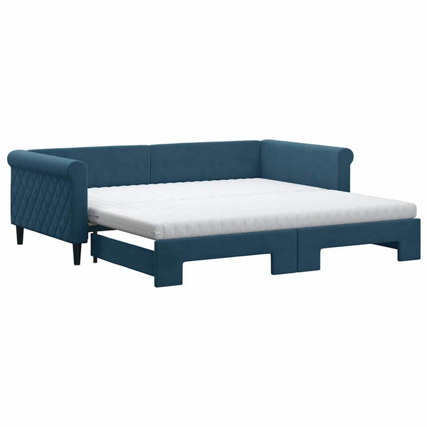 vidaXL Extendable Day Bed with Mattresses Blue 100x200 cm Velvet