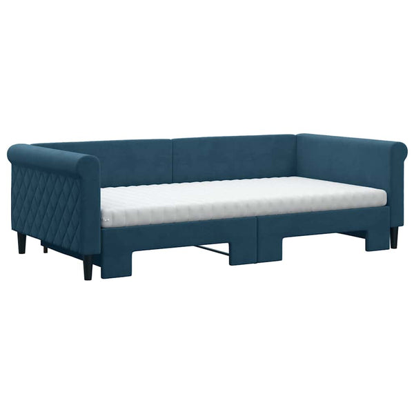 vidaXL Extendable Day Bed with Mattresses Blue 100x200 cm Velvet