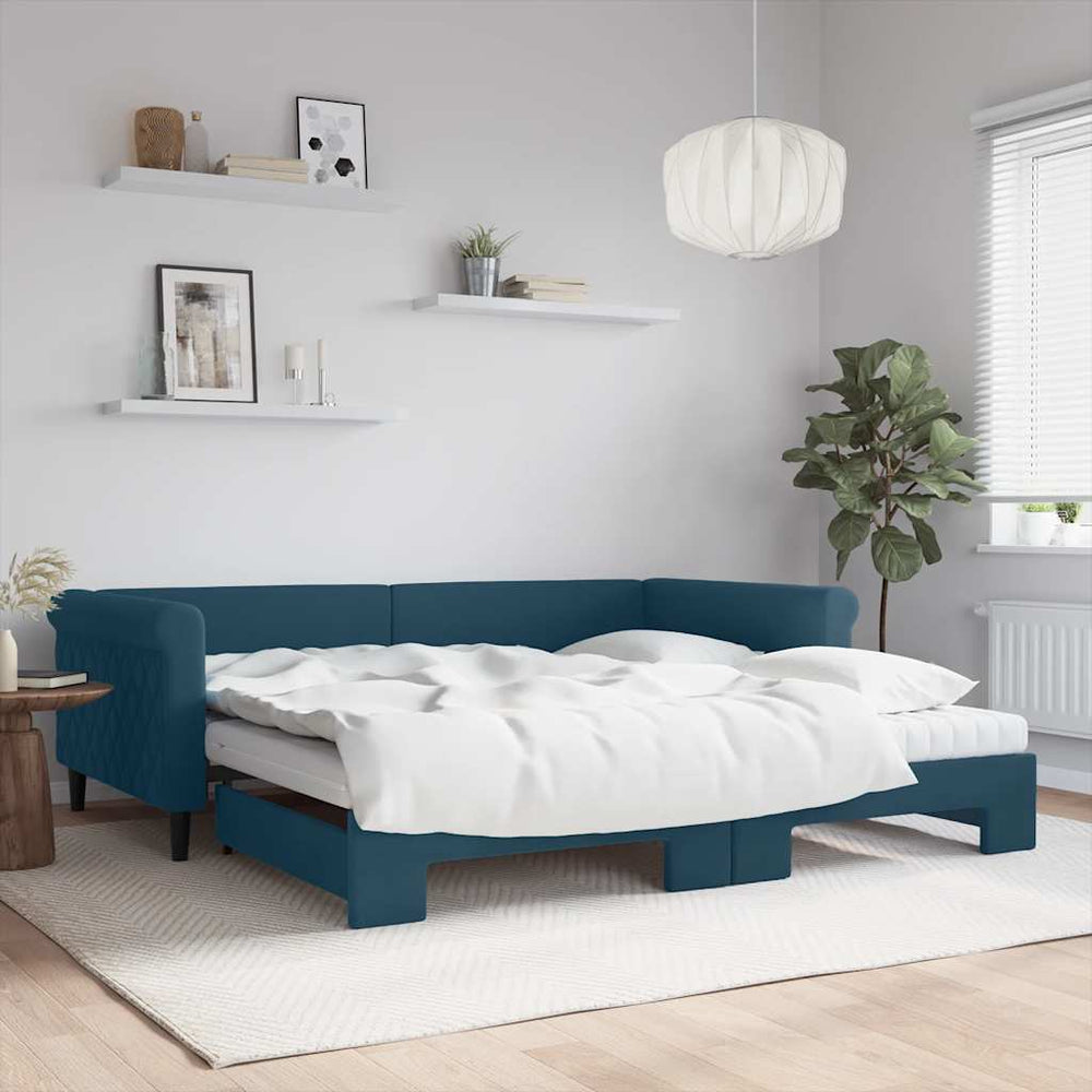 vidaXL Extendable Day Bed with Mattresses Blue 100x200 cm Velvet