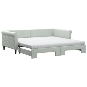 vidaXL Extendable Day Bed with Mattresses Light Grey 100x200 cm Velvet