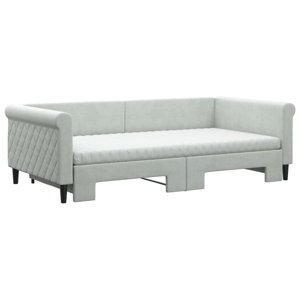 vidaXL Extendable Day Bed with Mattresses Light Grey 100x200 cm Velvet