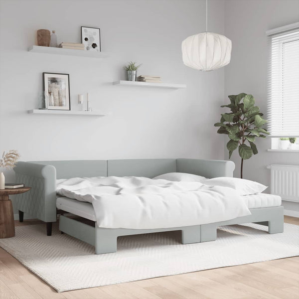 vidaXL Extendable Day Bed with Mattresses Light Grey 100x200 cm Velvet