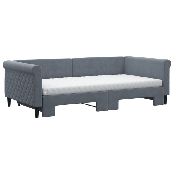 vidaXL Extendable Day Bed with Mattresses Dark Grey 100x200 cm Velvet