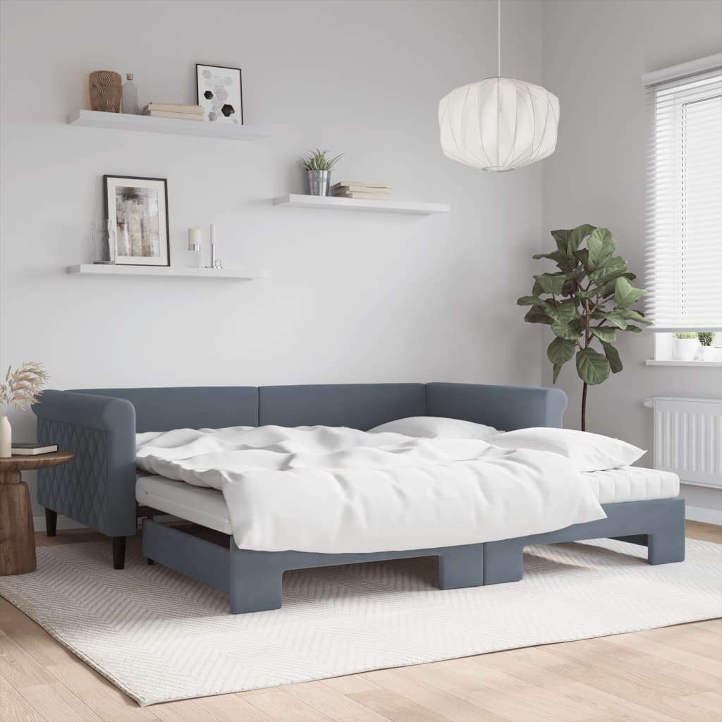 vidaXL Extendable Day Bed with Mattresses Dark Grey 100x200 cm Velvet