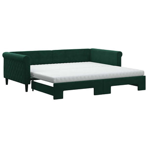 vidaXL Extendable Day Bed with Mattresses Dark Green 100x200 cm Velvet