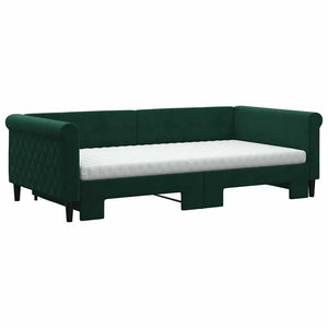 vidaXL Extendable Day Bed with Mattresses Dark Green 100x200 cm Velvet