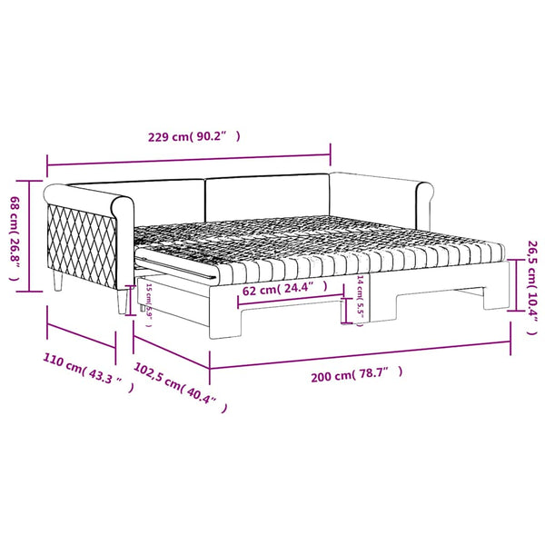 vidaXL Extendable Daybed with Mattresses Yellow 100x200 cm Velvet
