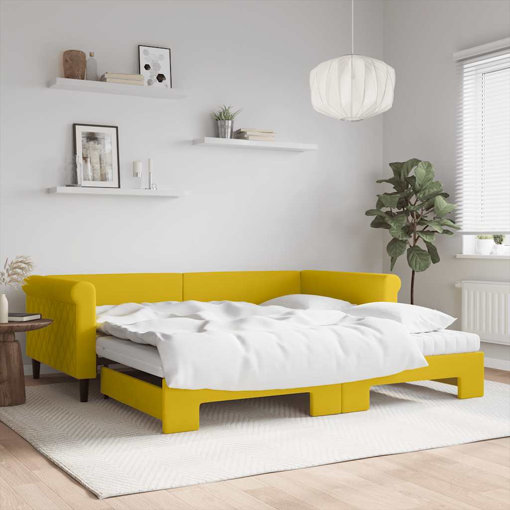 vidaXL Extendable Daybed with Mattresses Yellow 100x200 cm Velvet