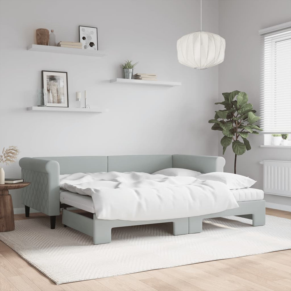 vidaXL Extendable Day Bed with Mattresses Light Grey 90x190 cm Velvet