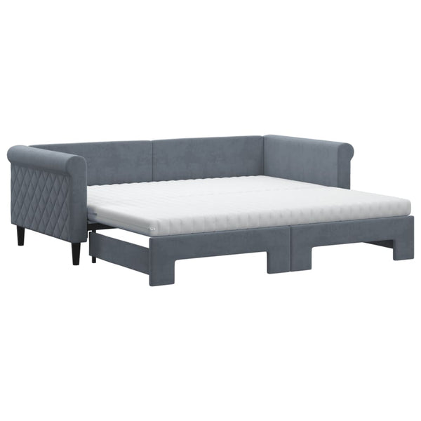 vidaXL Extendable Day Bed with Mattresses Dark Grey 90x190 cm Velvet