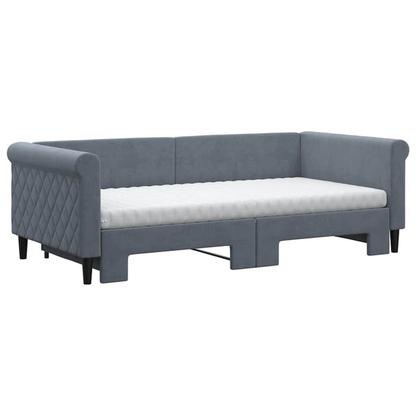 vidaXL Extendable Day Bed with Mattresses Dark Grey 90x190 cm Velvet