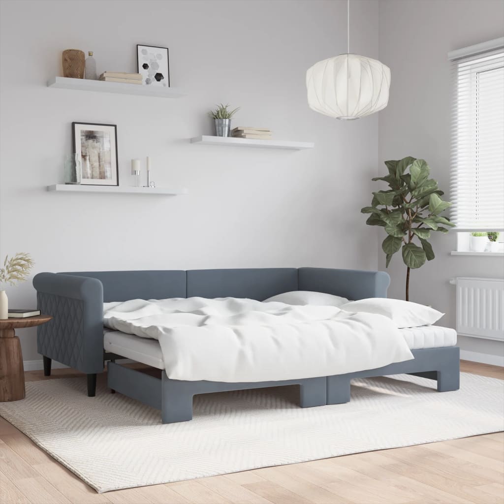 vidaXL Extendable Day Bed with Mattresses Dark Grey 90x190 cm Velvet