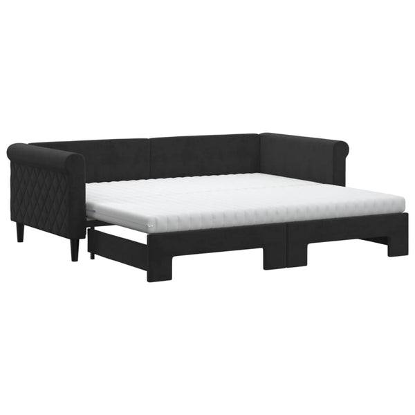 vidaXL Extendable Day Bed with Mattresses Black 90x190 cm Velvet