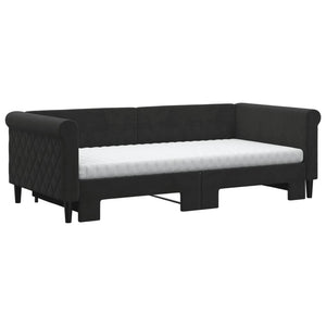 vidaXL Extendable Day Bed with Mattresses Black 90x190 cm Velvet