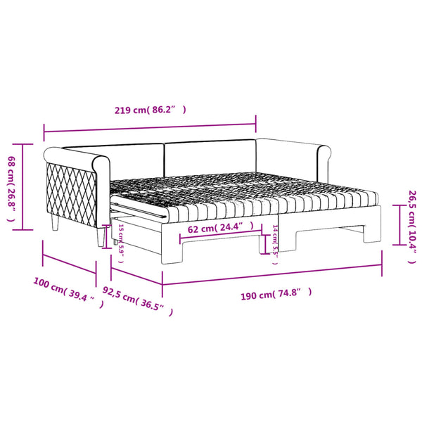 vidaXL Extendable Day Bed with Mattresses Black 90x190 cm Velvet