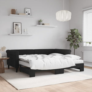 vidaXL Extendable Day Bed with Mattresses Black 90x190 cm Velvet
