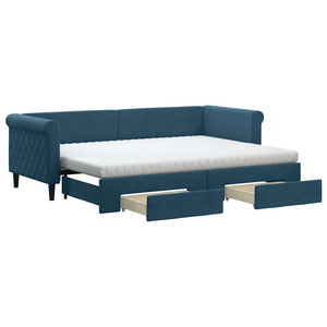 vidaXL Extendable Day Bed with Drawers Blue 80x200 cm Velvet