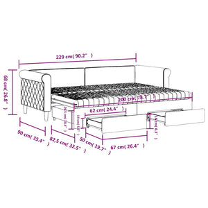 vidaXL Extendable Day Bed with Drawers Blue 80x200 cm Velvet