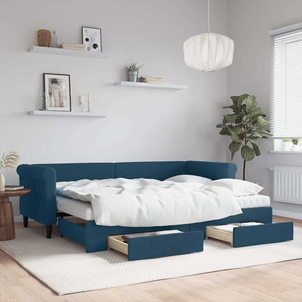 vidaXL Extendable Day Bed with Drawers Blue 80x200 cm Velvet