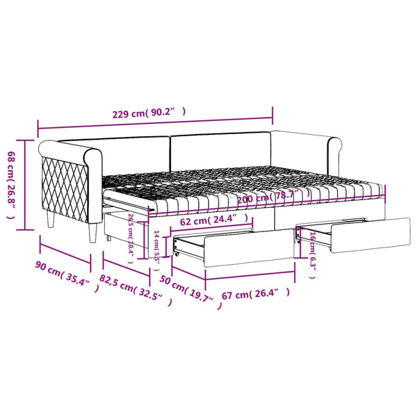 vidaXL Daybed Extendable with Drawers Light Grey 80x200 cm Velvet